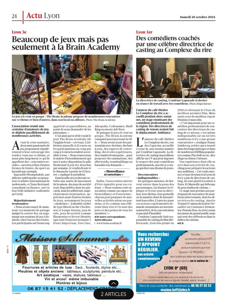 Article pleine page le Progrès - 26 oct 2024